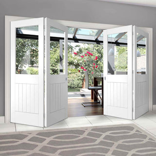 Image: Four Folding Doors & Frame Kit - Suffolk 2+2 - Clear Glass - White Primed