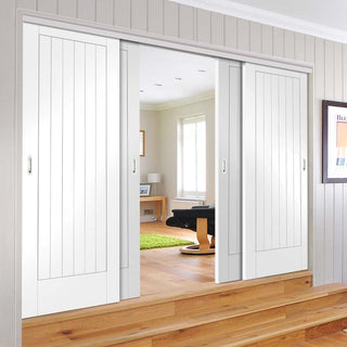 Image: Four Sliding Doors and Frame Kit - Suffolk Flush Door - White Primed