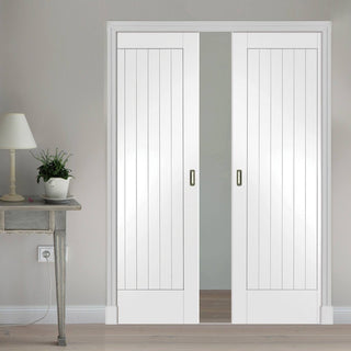 Image: Bespoke Suffolk Flush White Primed Double Pocket Door
