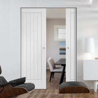 Image: Suffolk Flush Absolute Evokit Double Pocket Door - Primed