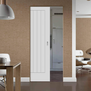 Image: Bespoke Suffolk Flush White Primed Single Frameless Pocket Door