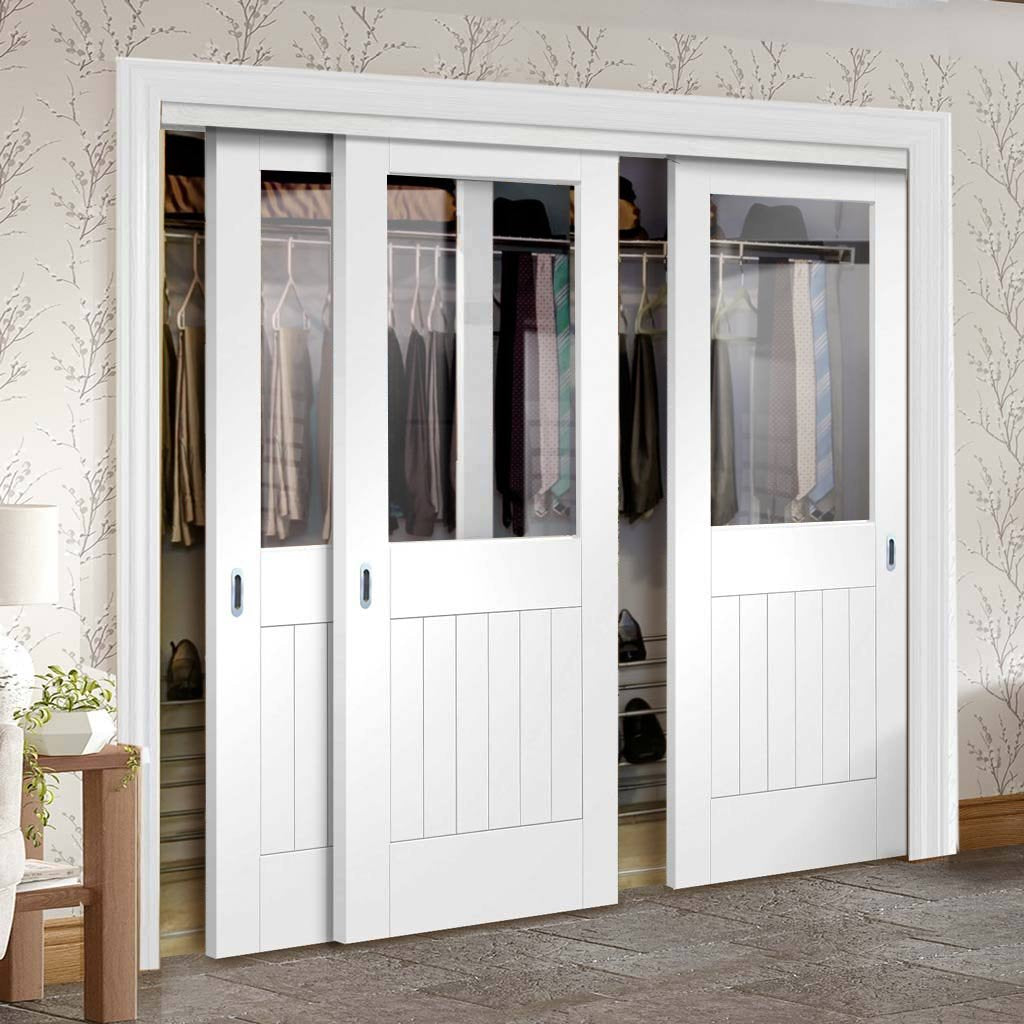 Bespoke Thruslide Suffolk Glazed 3 Door Wardrobe and Frame Kit - White Primed