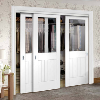 Image: Bespoke Thruslide Suffolk Glazed 3 Door Wardrobe and Frame Kit - White Primed