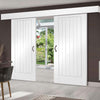 Bespoke Thruslide Surface Suffolk Flush - Sliding Double Door and Track Kit - White Primed