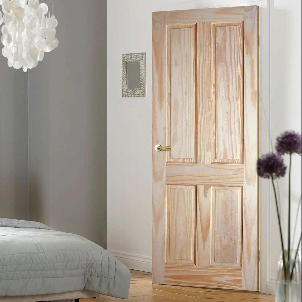 OUTLET - 4 Panel Pine Door - Raised & Fielded Panels - Sunbleach, Scuffs & Dents