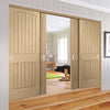Four Sliding Doors and Frame Kit - Sussex Oak Door - Lining Effect Both Sides - Unfinished