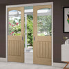 Sussex Oak Double Evokit Pocket Doors - Clear Glass - Lining Effect Both Sides