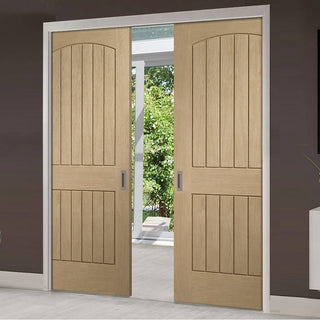 Image: Sussex Oak Double Evokit Pocket Doors - Lining Effect Both Sides