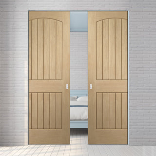 Image: Sussex Oak Absolute Evokit Pocket Double Pocket Door - Lining Effect Both Sides