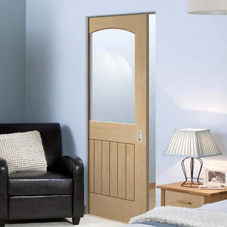 Image: Sussex Oak Absolute Evokit Pocket Door - 1 Pane Clear Glass - Lining Effect Both Sides