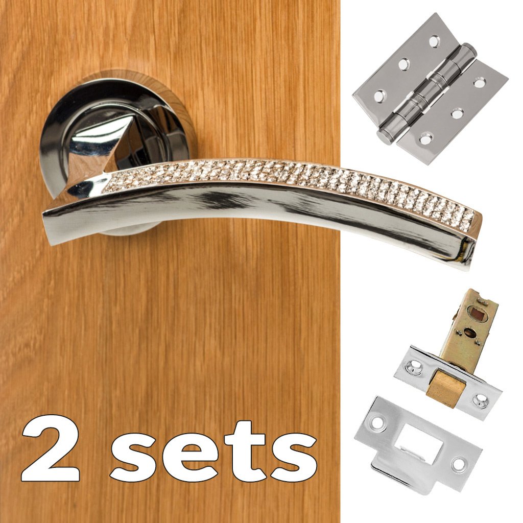 Two Pack Senza Pari Crystal Lever on Round Rose CR - Polished Chrome Handle