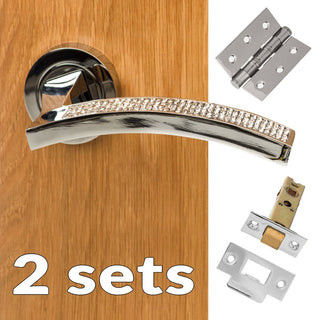 Image: Two Pack Senza Pari Crystal Lever on Round Rose CR - Polished Chrome Handle