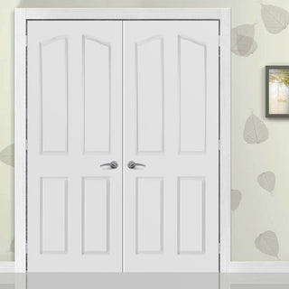 Image: Swept Top Lightly Grained PVC 4 Panel Door Pair