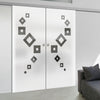 Double Glass Sliding Door - Geometric Swirl 8mm Obscure Glass - Clear Printed Design with Elegant Track