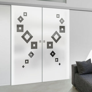 Image: Double Glass Sliding Door - Geometric Swirl 8mm Obscure Glass - Clear Printed Design with Elegant Track