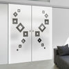 Double Glass Sliding Door - Geometric Swirl 8mm Obscure Glass - Clear Printed Design with Elegant Track