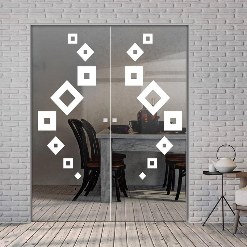Geometric Swirl 8mm Clear Glass - Obscure Printed Design - Double Absolute Pocket Door