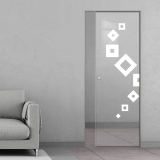 Image: Geometric Swirl 8mm Clear Glass - Obscure Printed Design - Single Absolute Pocket Door