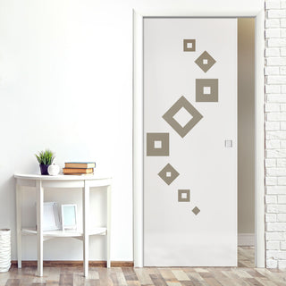 Image: Geometric Swirl 8mm Obscure Glass - Clear Printed Design - Single Evokit Glass Pocket Door