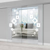 Double Glass Sliding Door - Geometric Swirl 8mm Clear Glass - Obscure Printed Design with Elegant Track