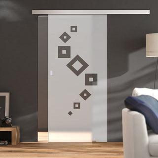 Image: Single Glass Sliding Door - Geometric Swirl 8mm Obscure Glass - Clear Printed Design with Elegant Track