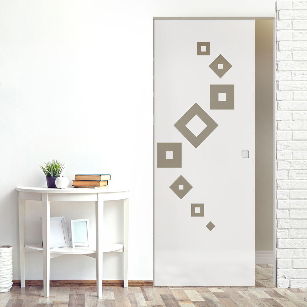 Geometric Swirl 8mm Obscure Glass - Clear Printed Design - Single Absolute Pocket Door