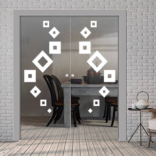 Image: Geometric Swirl 8mm Clear Glass - Obscure Printed Design - Double Evokit Glass Pocket Door