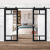 Top Mounted Black Sliding Track & Solid Wood Double Doors - Eco-Urban® Sydney 5 Pane Doors DD6417G Clear Glass - Shadow Black Premium Primed