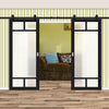 Top Mounted Black Sliding Track & Solid Wood Double Doors - Eco-Urban® Sydney 5 Pane Doors DD6417SG Frosted Glass - Shadow Black Premium Primed