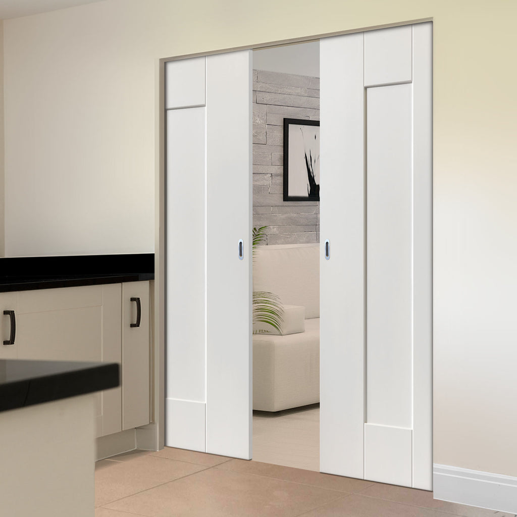Axis Panelled Absolute Evokit Double Pocket Doors - White Primed