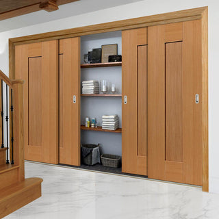 Image: Four Sliding Wardrobe Doors & Frame Kit - Axis Oak Shaker Door - Prefinished