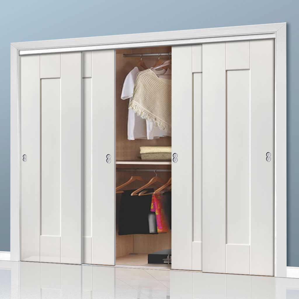 Four Sliding Wardrobe Doors & Frame Kit - Axis White Primed Door