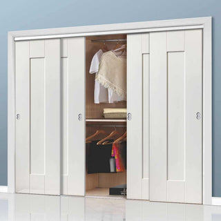 Image: Four Sliding Wardrobe Doors & Frame Kit - Axis White Primed Door