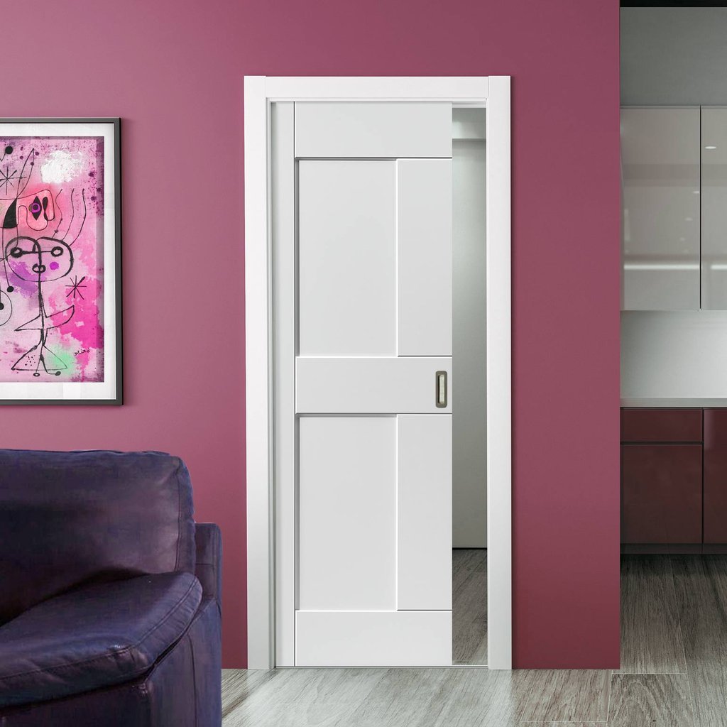 Eccentro White Panelled Single Evokit Pocket Door - Prefinished