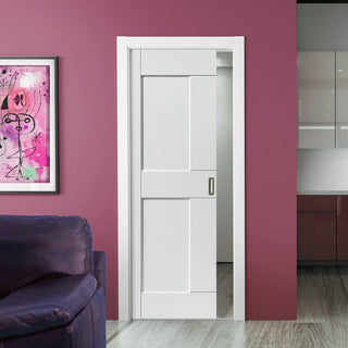 Image: Eccentro White Panelled Single Evokit Pocket Door - Prefinished