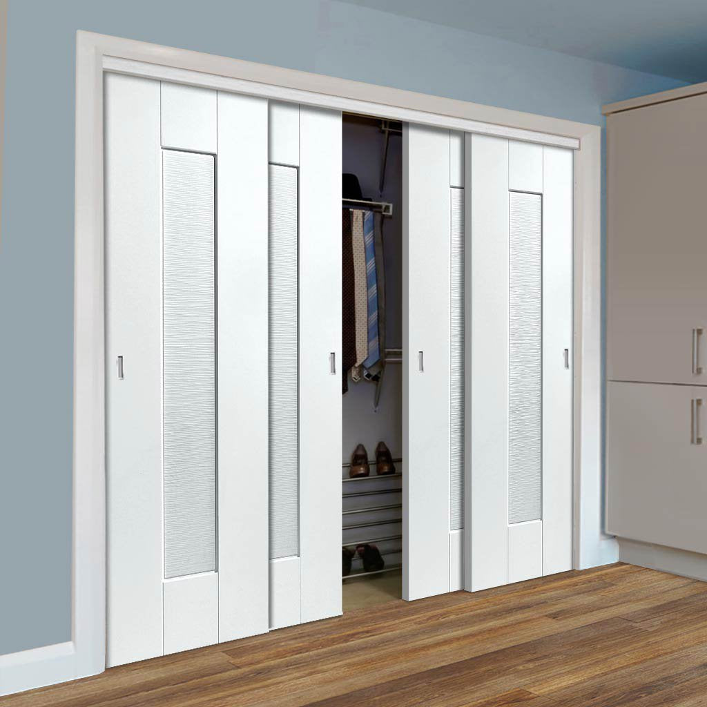 Four Sliding Wardrobe Doors & Frame Kit - Axis Ripple White Primed Door