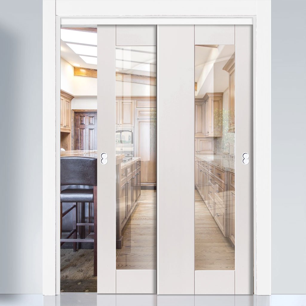 Two Sliding Doors and Frame Kit - Axis White Primed Door - Clear Glass