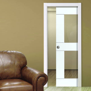 Image: Eccentro White Single Evokit Pocket Door - Clear Glass - Prefinished