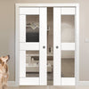 Eccentro White Double Evokit Pocket Doors - Clear Glass - Prefinished