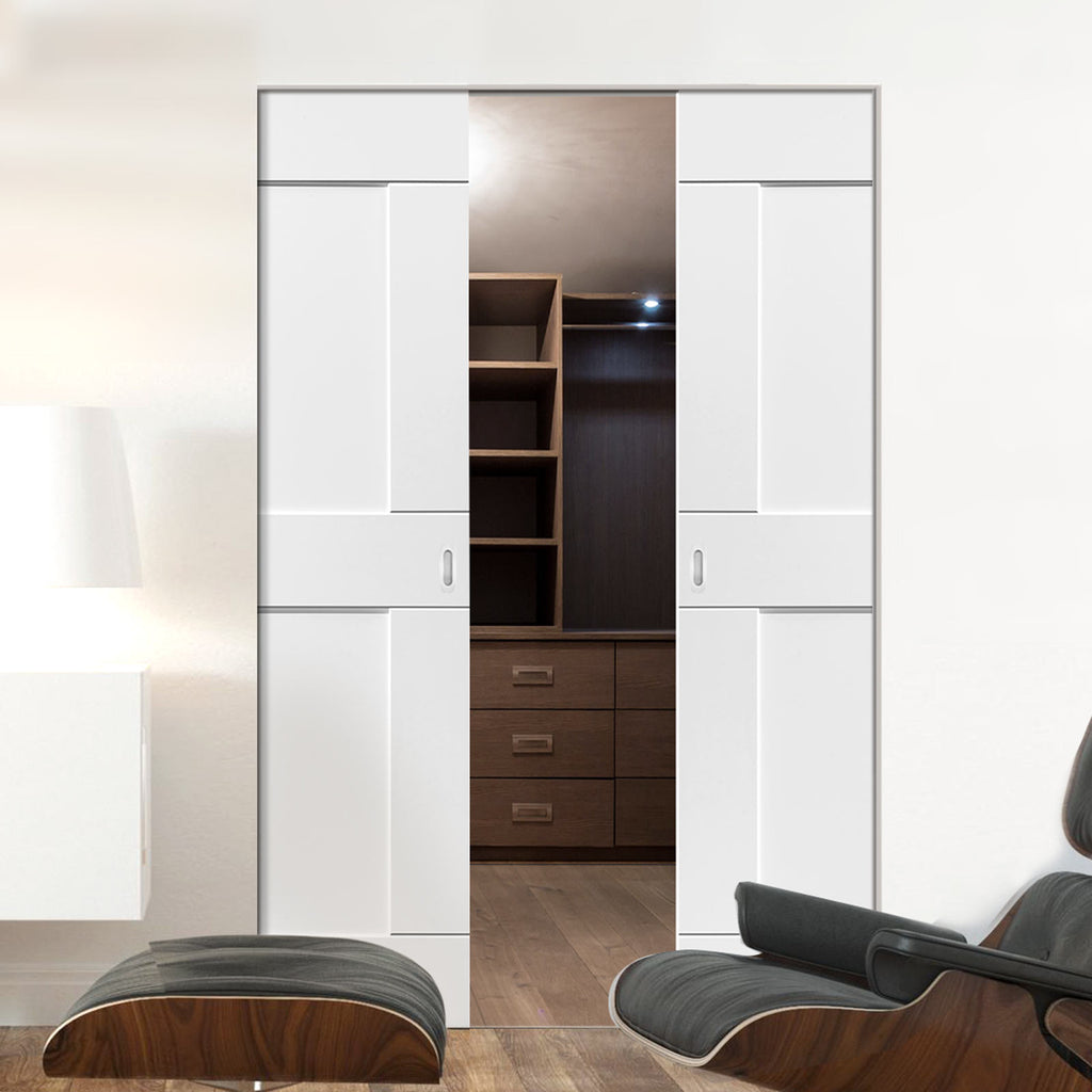 Eccentro White Panelled Absolute Evokit Double Pocket Doors - Prefinished