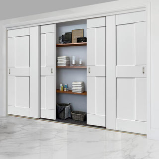 Image: Four Sliding Wardrobe Doors & Frame Kit - Eccentro White Primed Door