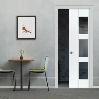 Image: Geo Single Evokit Pocket Door - Clear Glass - White Primed