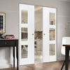 Geo Absolute Evokit Double Pocket Doors - Clear Glass - White Primed