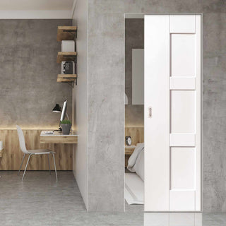 Image: Geo Panelled Absolute Evokit Pocket Door - White Primed