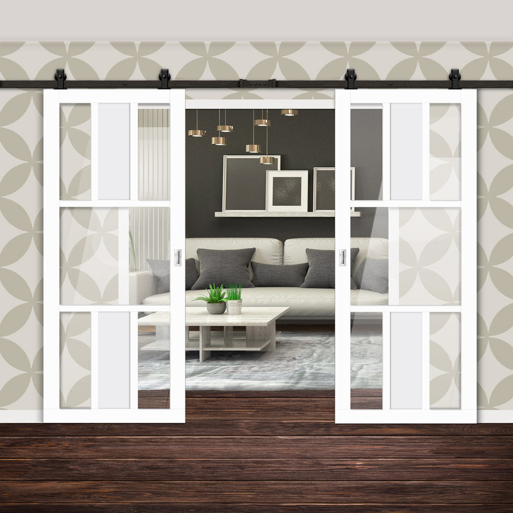 Top Mounted Black Sliding Track & Solid Wood Double Doors EcoUrban®