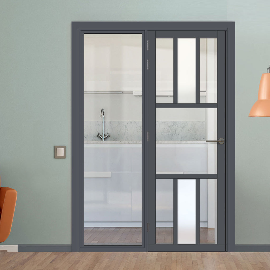 Bespoke Room Divider - Eco-Urban® Tasmania Door DD6425CF Clear Glass (1 FROSTED PANE) with Full Glass Side  - Premium Primed - Colour & Size Options