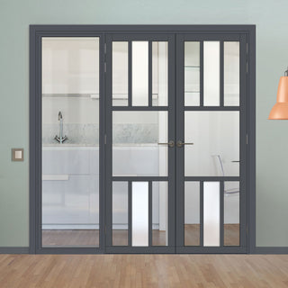 Image: Bespoke Room Divider - Eco-Urban® Tasmania Door Pair DD6425CF Clear Glass(1 FROSTED PANE) with Full Glass Side - Premium Primed - Colour & Size Options