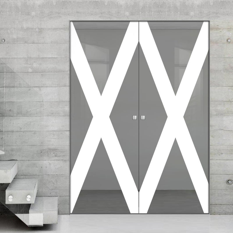The Saltire Flag 8mm Clear Glass - Obscure Printed Design - Double Absolute Pocket Door