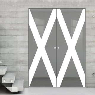 Image: The Saltire Flag 8mm Clear Glass - Obscure Printed Design - Double Absolute Pocket Door