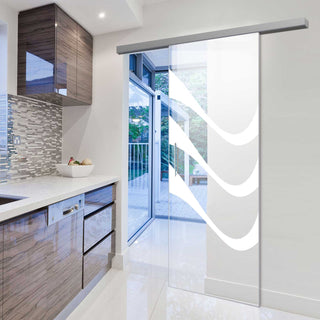 Image: Single Glass Sliding Door - Temple 8mm Clear Glass - Obscure Printed Design - Planeo 60 Pro Kit